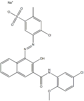 4-クロロ-2-メチル-5-[[3-[[(3-クロロ-6-メトキシフェニル)アミノ]カルボニル]-2-ヒドロキシ-1-ナフチル]アゾ]ベンゼンスルホン酸ナトリウム 化学構造式