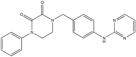 1-フェニル-4-[4-(2-ピリミジニルアミノ)ベンジル]-2,3-ピペラジンジオン 化学構造式