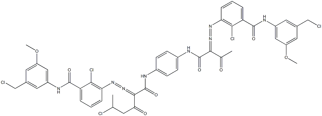 3,3'-[2-(1-Chloroethyl)-1,4-phenylenebis[iminocarbonyl(acetylmethylene)azo]]bis[N-[3-(chloromethyl)-5-methoxyphenyl]-2-chlorobenzamide],,结构式