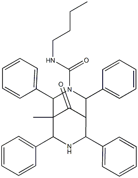 N-Butyl-5-methyl-9-oxo-2,4,6,8-tetraphenyl-3,7-diazabicyclo[3.3.1]nonane-3-carboxamide Struktur