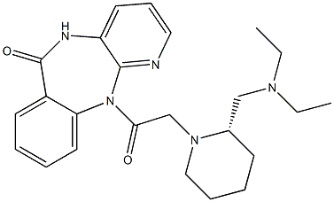 5,11-Dihydro-11-[[(2S)-2-[(diethylamino)methyl]-1-piperidinyl]acetyl]-6H-pyrido[2,3-b][1,4]benzodiazepin-6-one 结构式