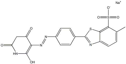 2-[4-(1,2,3,4-Tetrahydro-2,4-dioxo-6-hydroxypyridin-5-ylazo)phenyl]-6-methylbenzothiazole-7-sulfonic acid sodium salt,,结构式