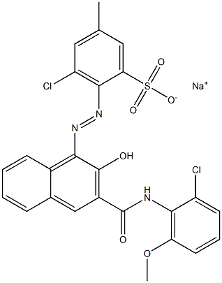 3-Chloro-5-methyl-2-[[3-[[(2-chloro-6-methoxyphenyl)amino]carbonyl]-2-hydroxy-1-naphtyl]azo]benzenesulfonic acid sodium salt Struktur