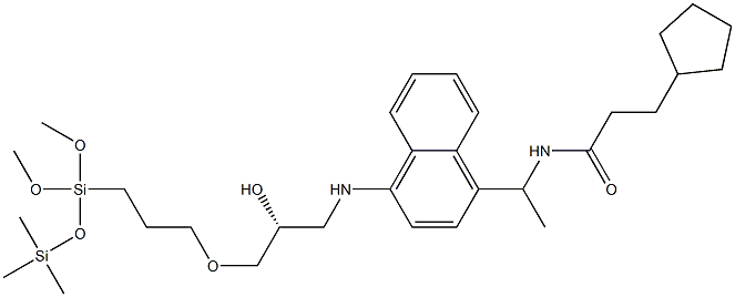 N-[(R)-1-[4-[[2-ヒドロキシ-3-[[3-[ジメトキシ(トリメチルシリルオキシ)シリル]プロピル]オキシ]プロピル]アミノ]-1-ナフチル]エチル]-3-シクロペンチルプロパンアミド 化学構造式