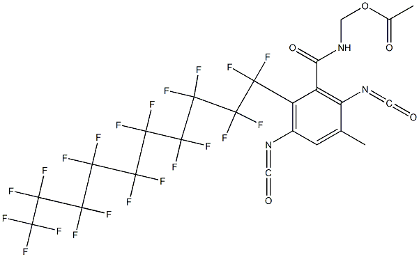 N-(アセチルオキシメチル)-2-(ヘニコサフルオロデシル)-3,6-ジイソシアナト-5-メチルベンズアミド 化学構造式