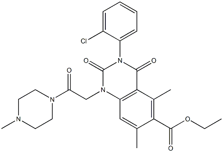 1,2,3,4-Tetrahydro-3-(2-chlorophenyl)-1-[(4-methyl-1-piperazinyl)carbonylmethyl]-5,7-dimethyl-2,4-dioxoquinazoline-6-carboxylic acid ethyl ester Struktur