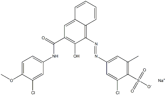 2-クロロ-6-メチル-4-[[3-[[(3-クロロ-4-メトキシフェニル)アミノ]カルボニル]-2-ヒドロキシ-1-ナフチル]アゾ]ベンゼンスルホン酸ナトリウム 化学構造式