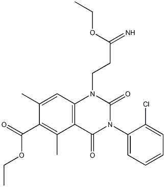 3-[[1,2,3,4-テトラヒドロ-3-(2-クロロフェニル)-6-エトキシカルボニル-5,7-ジメチル-2,4-ジオキソキナゾリン]-1-イル]プロパンイミド酸エチル 化学構造式