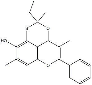 2,3a-Dihydro-4,8-dimethyl-5-phenyl-2-methyl-2-ethyl-3,6-dioxa-1-thia-1H-phenalen-9-ol Struktur