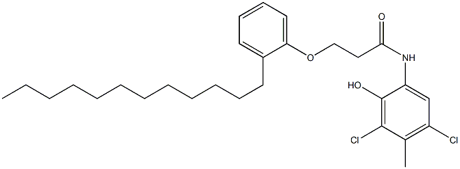 2-[3-(2-ドデシルフェノキシ)プロパノイルアミノ]-4,6-ジクロロ-5-メチルフェノール 化学構造式