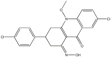 7-Chloro-1,2,3,4-tetrahydro-1-(hydroxyimino)-10-methoxy-3-[4-chlorophenyl]acridin-9(10H)-one Struktur