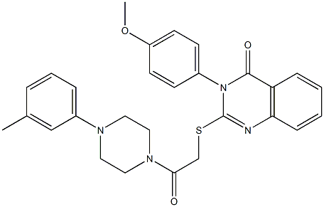 3-(p-メトキシフェニル)-2-[[[[4-(3-メチルフェニル)ピペラジン-1-イル]カルボニル]メチル]チオ]キナゾリン-4(3H)-オン 化学構造式
