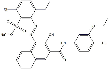 2-クロロ-5-エチル-6-[[3-[[(4-クロロ-3-エトキシフェニル)アミノ]カルボニル]-2-ヒドロキシ-1-ナフチル]アゾ]ベンゼンスルホン酸ナトリウム 化学構造式