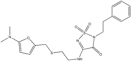 2,3-Dihydro-3-oxo-2-(2-phenylethyl)-4-[[2-[[5-(dimethylamino)furan-2-yl]methylthio]ethyl]amino]-1,2,5-thiadiazole 1,1-dioxide Structure
