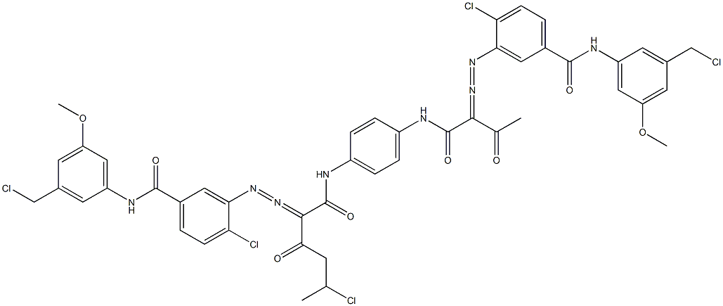 3,3'-[2-(1-クロロエチル)-1,4-フェニレンビス[イミノカルボニル(アセチルメチレン)アゾ]]ビス[N-[3-(クロロメチル)-5-メトキシフェニル]-4-クロロベンズアミド] 化学構造式
