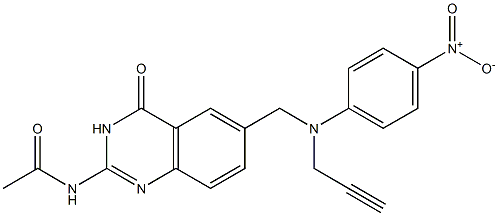2-Acetylamino-6-[N-(4-nitrophenyl)-N-(2-propynyl)aminomethyl]quinazolin-4(3H)-one Struktur