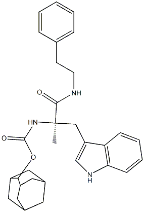 (2R)-2-(Adamantan-2-yloxycarbonylamino)-3-(1H-indol-3-yl)-2-methyl-N-(2-phenylethyl)propionamide,,结构式