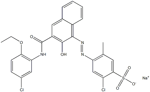 2-クロロ-5-メチル-4-[[3-[[(3-クロロ-6-エトキシフェニル)アミノ]カルボニル]-2-ヒドロキシ-1-ナフチル]アゾ]ベンゼンスルホン酸ナトリウム 化学構造式