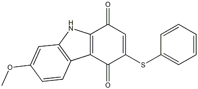 3-(フェニルチオ)-7-メトキシ-9H-カルバゾール-1,4-ジオン 化学構造式