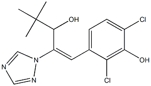 (E)-1-(2,4-ジクロロ-3-ヒドロキシフェニル)-4,4-ジメチル-2-(1H-1,2,4-トリアゾール-1-イル)-1-ペンテン-3-オール 化学構造式