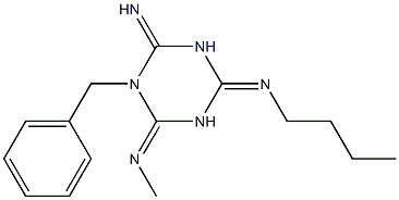 Hexahydro-1-benzyl-6-(methylimino)-4-(butylimino)-2-imino-1,3,5-triazine,,结构式