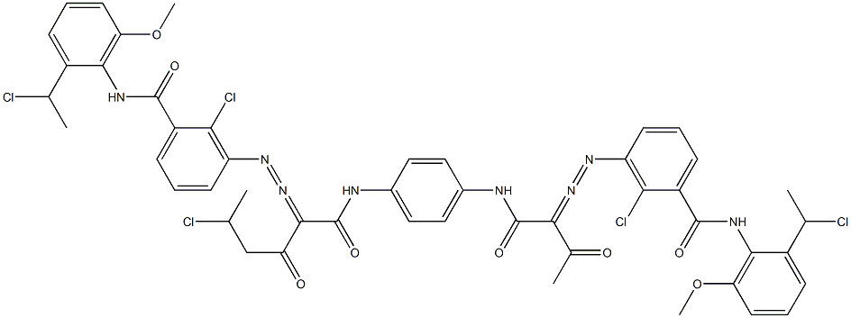 3,3'-[2-(1-クロロエチル)-1,4-フェニレンビス[イミノカルボニル(アセチルメチレン)アゾ]]ビス[N-[2-(1-クロロエチル)-6-メトキシフェニル]-2-クロロベンズアミド] 化学構造式