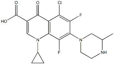 5-クロロ-1-シクロプロピル-6,8-ジフルオロ-1,4-ジヒドロ-7-[3-メチル-1-ピペラジニル]-4-オキソキノリン-3-カルボン酸 化学構造式