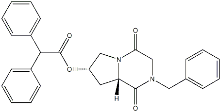 (6S,8S)-4-ベンジル-8-(ジフェニルアセチルオキシ)-1,4-ジアザビシクロ[4.3.0]ノナン-2,5-ジオン 化学構造式