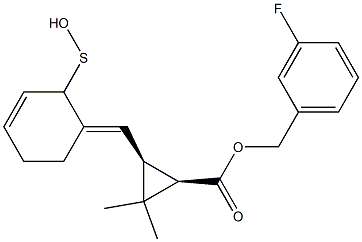 (1R)-2α-[(E)-[(テトラヒドロ-2-オキソチオフェン)-3-イリデン]メチル]-3,3-ジメチルシクロプロパン-1α-カルボン酸3-フルオロベンジル 化学構造式