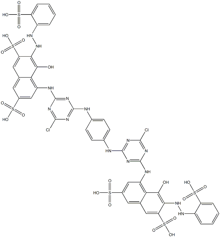 4,4'-[1,4-Phenylenebis[imino(6-chloro-1,3,5-triazine-4,2-diyl)imino]]bis[5-hydroxy-6-[2-(2-sulfophenyl)hydrazino]-2,7-naphthalenedisulfonic acid] Struktur