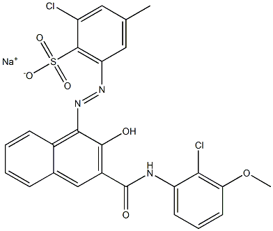 2-Chloro-4-methyl-6-[[3-[[(2-chloro-3-methoxyphenyl)amino]carbonyl]-2-hydroxy-1-naphtyl]azo]benzenesulfonic acid sodium salt 结构式