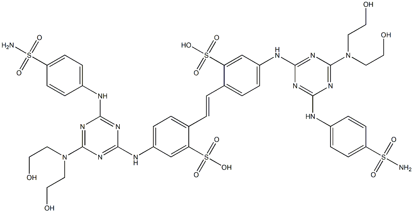4,4'-Bis[6-(p-sulfamoylphenylamino)-4-[bis(2-hydroxyethyl)amino]-1,3,5-triazin-2-ylamino]-2,2'-stilbenedisulfonic acid 结构式