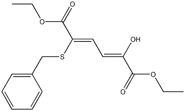 2-ベンジルチオ-5-ヒドロキシ-2,4-ヘキサジエン二酸ジエチル 化学構造式
