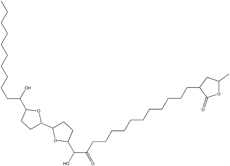 (+)-4,5-Dihydro-3-[13-hydroxy-13-[octahydro-5'-(1-hydroxyundecyl)[2,2'-bifuran]-5-yl]-12-oxotridecyl]-5-methyl-2(3H)-furanone Struktur