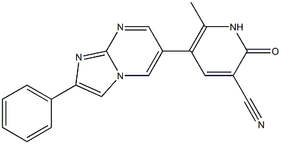 2-フェニル-6-[(1,2-ジヒドロ-2-オキソ-3-シアノ-6-メチルピリジン)-5-イル]イミダゾ[1,2-a]ピリミジン 化学構造式
