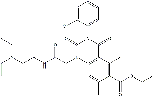 1,2,3,4-テトラヒドロ-3-(2-クロロフェニル)-1-[(2-ジエチルアミノエチル)アミノカルボニルメチル]-5,7-ジメチル-2,4-ジオキソキナゾリン-6-カルボン酸エチル 化学構造式