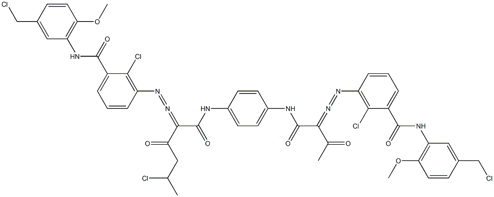 3,3'-[2-(1-Chloroethyl)-1,4-phenylenebis[iminocarbonyl(acetylmethylene)azo]]bis[N-[3-(chloromethyl)-6-methoxyphenyl]-2-chlorobenzamide] Structure