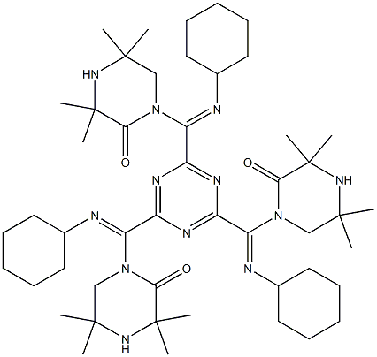 1,1',1''-[1,3,5-トリアジン-2,4,6-トリイルトリス(シクロヘキシルイミノメチレン)]トリス[3,3,5,5-テトラメチルピペラジン-2-オン] 化学構造式