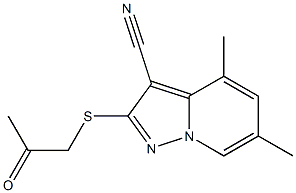 2-[[(Methylcarbonyl)methyl]thio]-4,6-dimethyl-pyrazolo[1,5-a]pyridine-3-carbonitrile Struktur