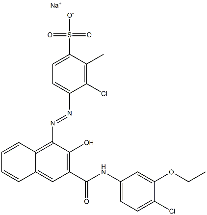 3-Chloro-2-methyl-4-[[3-[[(4-chloro-3-ethoxyphenyl)amino]carbonyl]-2-hydroxy-1-naphtyl]azo]benzenesulfonic acid sodium salt Struktur