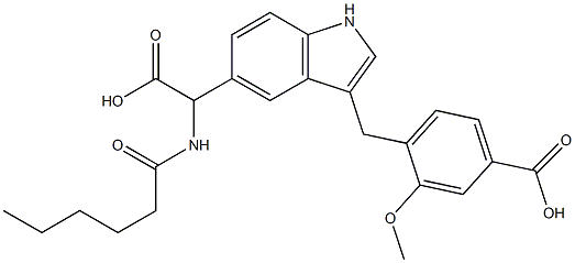 4-[5-Hexanoylamino-1-carboxymethyl-1H-indol-3-ylmethyl]-3-methoxybenzoic acid Struktur