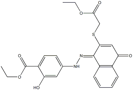 [[[1,4-Dihydro-1-[[[4-(ethoxycarbonyl)-3-hydroxyphenyl]amino]imino]-4-oxonaphthalen]-2-yl]thio]acetic acid ethyl ester Struktur