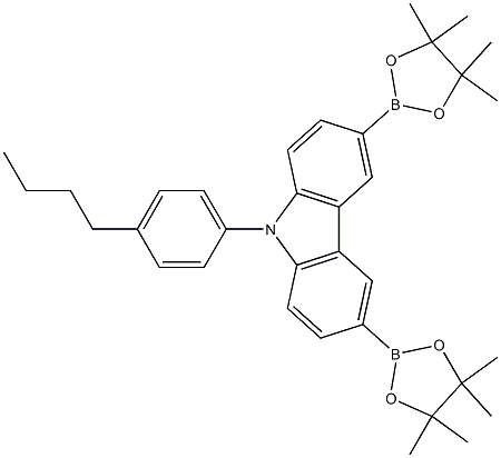 9-(4-丁基苯基)-3,6-双(4,4,5,5-四甲基-1,3,2-二氧戊环-2-基)-9H-咔唑,,结构式