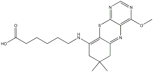 6-[(4-methoxy-7,7-dimethyl-7,8-dihydro-6H-pyrimido[4,5-b][1,4]benzothiazin-9-yl)amino]hexanoic acid 结构式