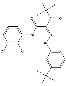 N-(2,3-dichlorophenyl)-4,4,4-trifluoro-3-oxo-2-{(Z)-2-[3-(trifluoromethyl)phenyl]hydrazono}butanamide Struktur