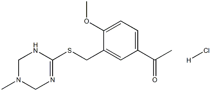 1-(4-methoxy-3-{[(5-methyl-1,4,5,6-tetrahydro-1,3,5-triazin-2-yl)thio]methyl}phenyl)ethan-1-one hydrochloride Struktur