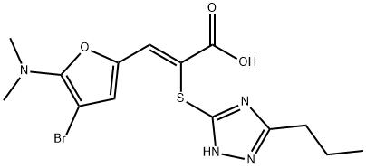 2-Propenoic  acid,  3-[4-bromo-5-(dimethylamino)-2-furanyl]-2-[(3-propyl-1H-1,2,4-triazol-5-yl)thio]-,  (2Z)-