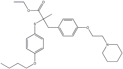 ETHYL 2-(4-BUTOXYPHENYLTHIO)-2-METHYL-3-(4-(2-(PIPERIDIN-1-YL)ETHOXY)PHENYL)PROPANOATE 结构式