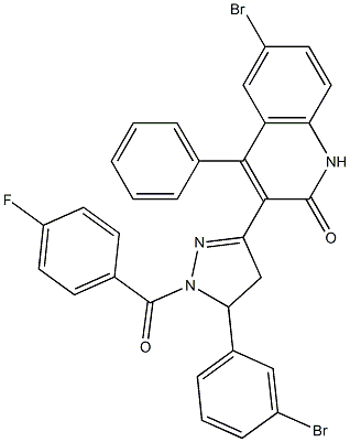 6-bromo-3-{5-(3-bromophenyl)-1-[(4-fluorophenyl)carbonyl]-4,5-dihydro-1H-pyrazol-3-yl}-4-phenylquinolin-2(1H)-one Structure