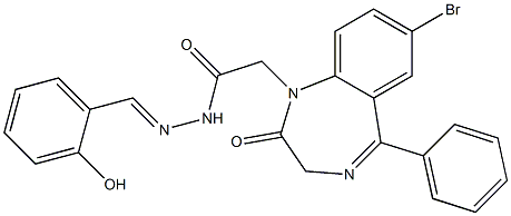 2-(7-bromo-2-oxo-5-phenyl-2,3-dihydro-1H-1,4-benzodiazepin-1-yl)-N'-(2-hydroxybenzylidene)acetohydrazide Struktur